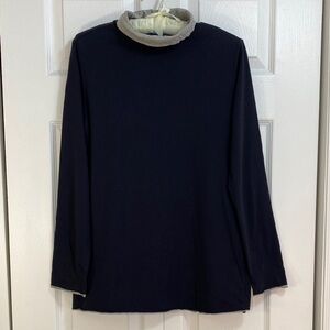 Jessica Black Turtleneck Top with Contrast Gray Neck, Hem and Sleeves, M 12